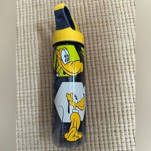 Disney Store Pluto Tall Water Bottle Backpack Clip 20 oz Straw Plastic Clear